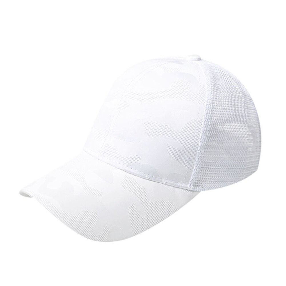 Sommer ensfarvet hestehale baseball cap justerbar anti uv mesh spids hat kvinder mænd snapback hætter klassisk afslappet stil hat: Hvid