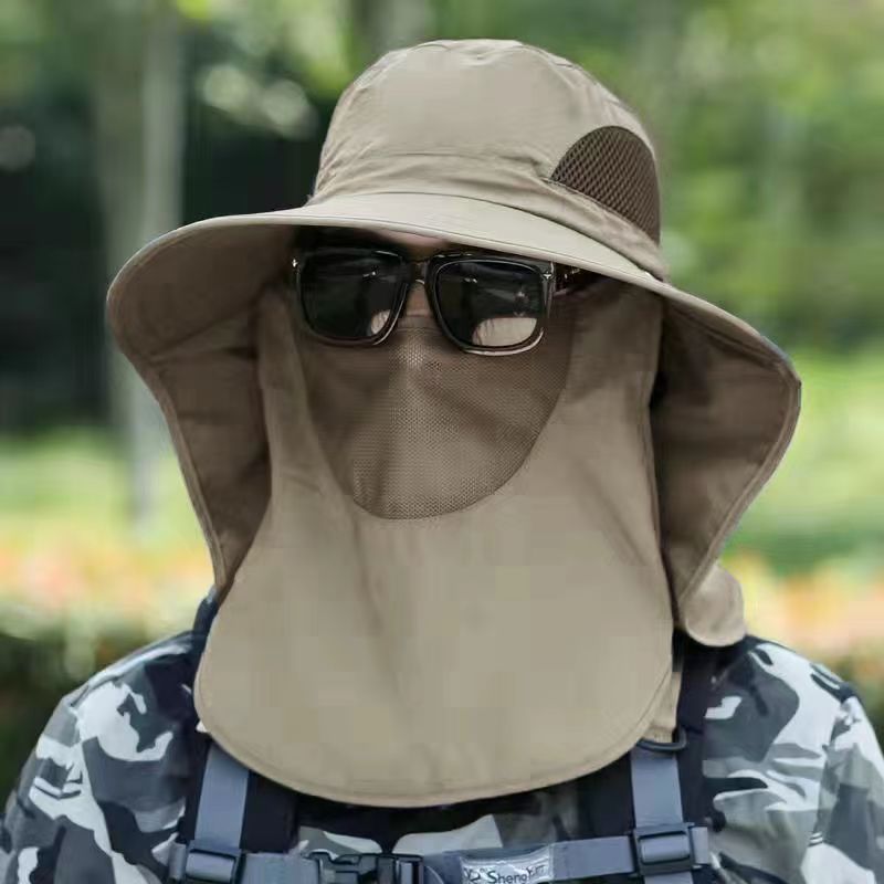 Chapeau Protection Solaire 360° - Large Bord - Chapeau Camouflage Amovible - Casquette Voyage Plein Air Homme: Kaki