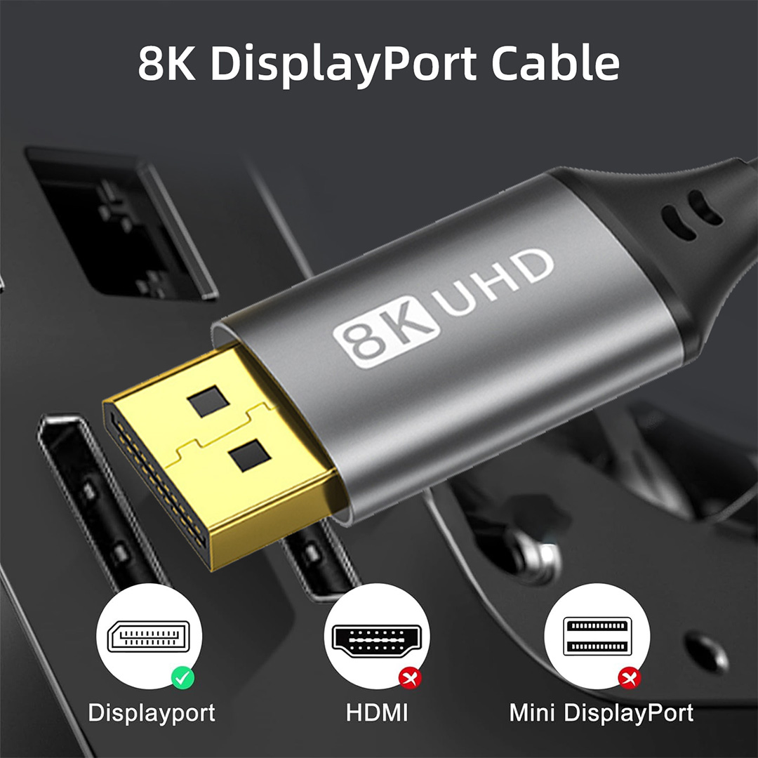 Displayport dp-kabel 8k @ 60hz 1.4 4k @ 144hz 2k @ 165hz 32.4 gbps , 1m/2m/3m/5m hd-kabelen er egnet til rutere til video- og lydprojektorer.