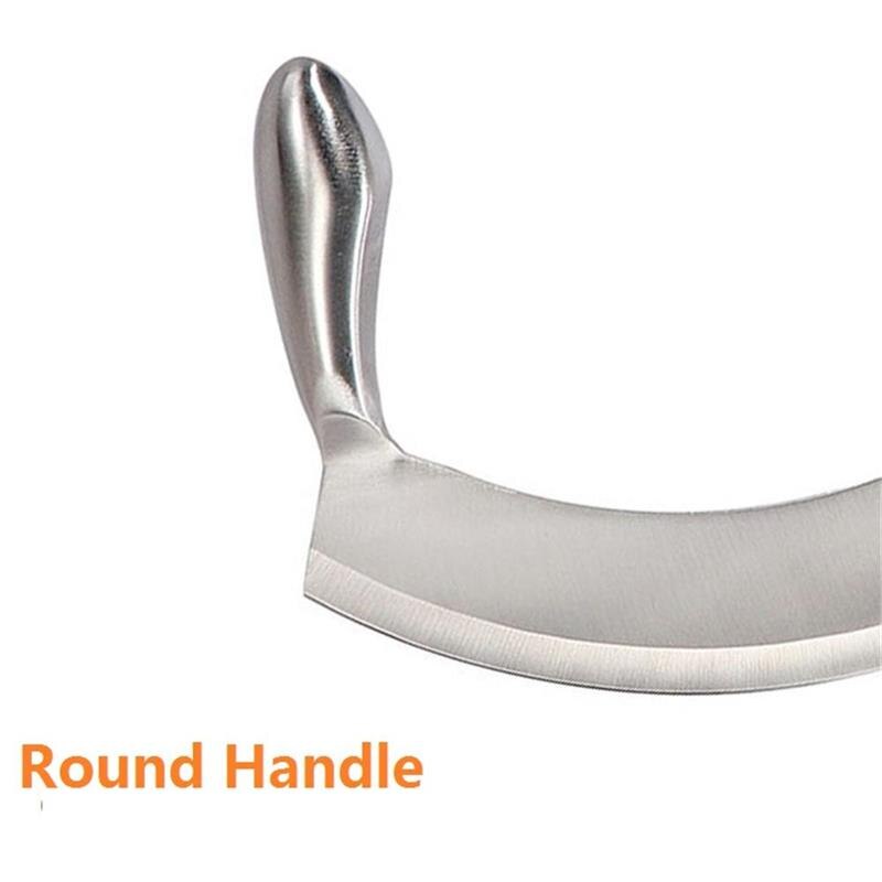 8.5in Stainless Steel Double-Handled Mezzaluna Knife Pizza Cutter Curved Blade Kitchen Herb Mincer Fruit Vegetable Salad Slicer