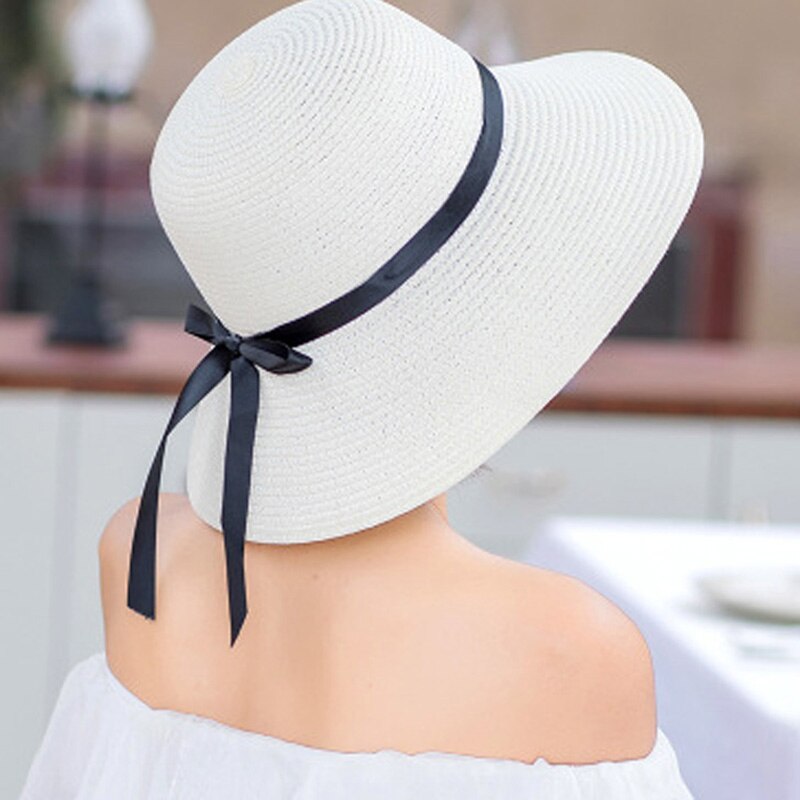 Big side Beach big brim hat casual summer caps Ladies shade Black belt Woman Europe America sun hats hand made women straw cap: white