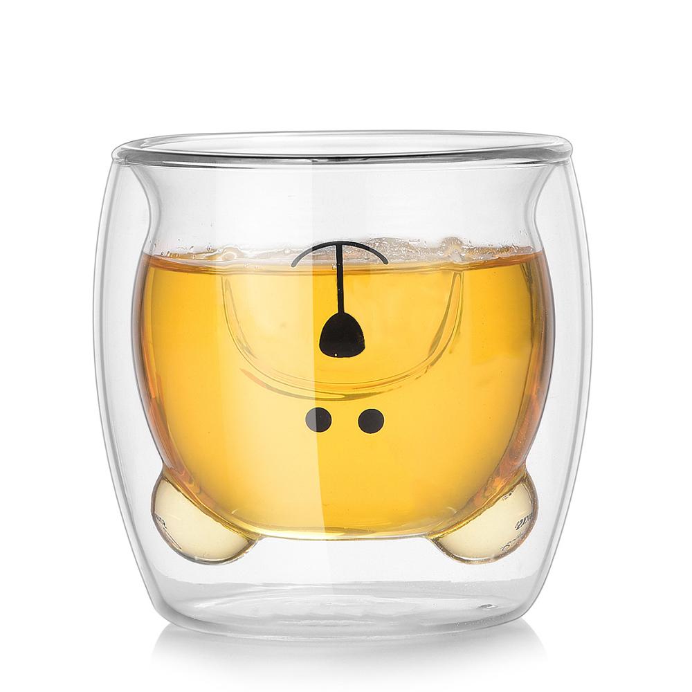 Cat Claw/Paw Cup Double Glass Coffee Mug Cartoon Cute Cat Milk Juice Cup Home Office Cafe Tazas Best for Festival: Cute little bear