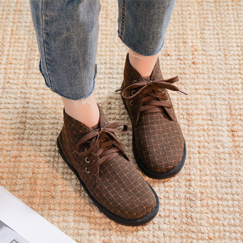 Frauen Leinen Stiefel Handgemachte hoch oben Stiefel Schwarz Runde Kappe Espadrilles retro Leinwand Plattform Stiefel Schuhe