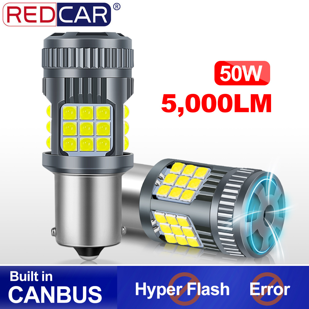 2pcs 50W 5000LM Led 1156 P21W BA15S Canbus Fan BAU15S PY21W T20 7440 W21W 7443 W21/5W Turn Signal Reverse Light White Amber Red