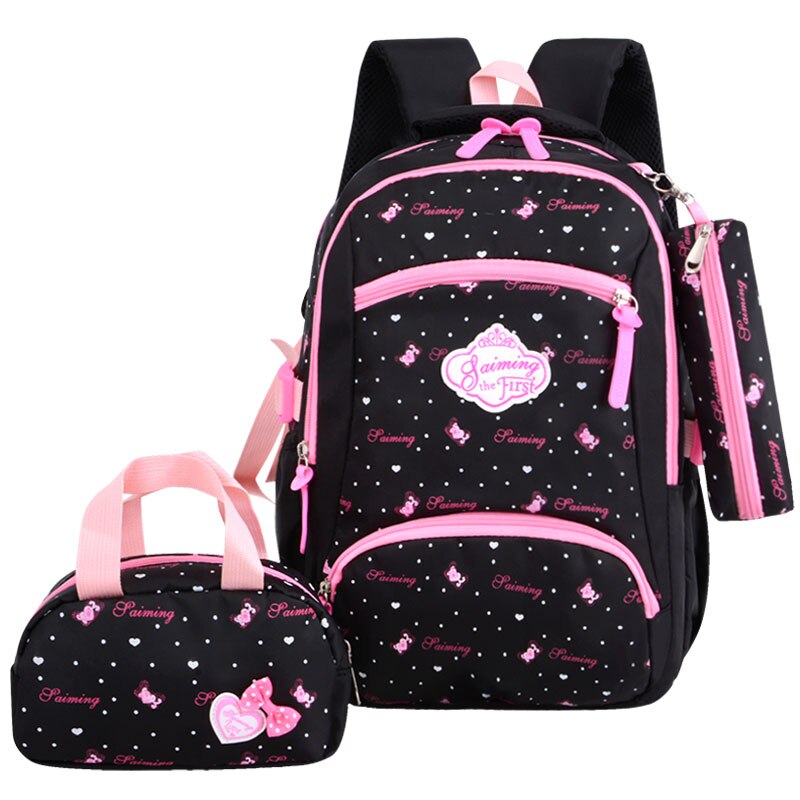 OKKID filles sacs d'école enfants école sac à dos enfants mignon dots livre sac ensemble primaire étudiant sac à dos cartable fille: black