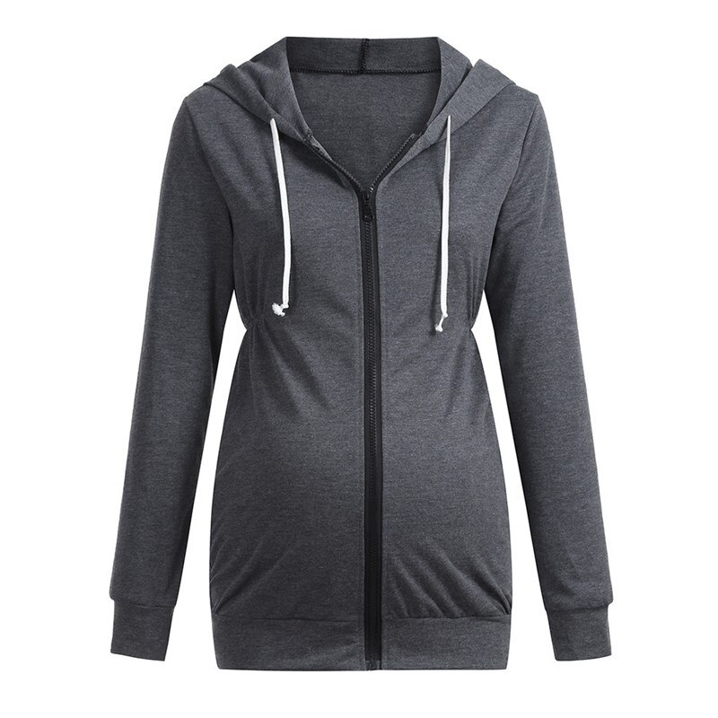 Mamma tjocka hoodies höst luva blixtlåsjacka för gravida amningsjacka graviditet ytterkläder amningskläder: Mörkgrå / M