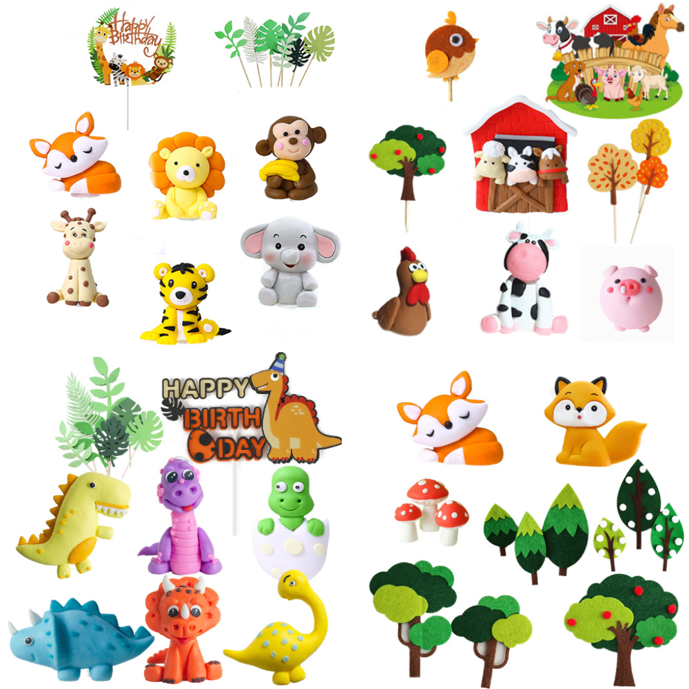 Ensemble de décoration de gâteau en forme d&#39;animaux, 8 pièces, pour anniversaire, Jungle, Safari, ferme, forêt, Zoo, fournitures pour fête prénatale