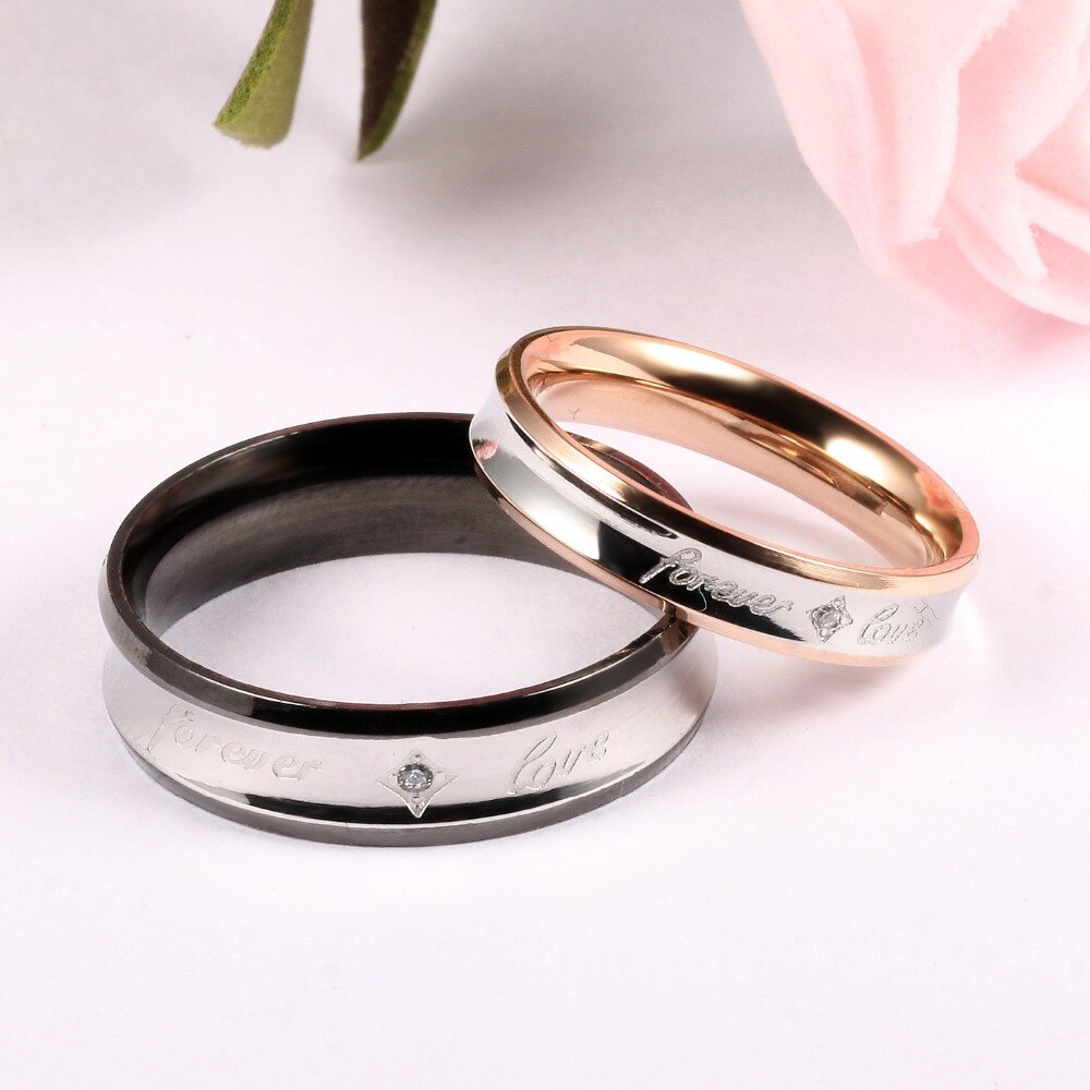 Kerst minnaar roestvrij staal paar ringen Wedding Bands retro stijl Zirconia QL283