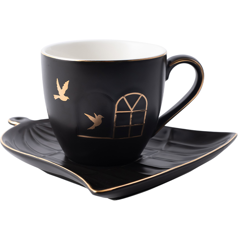 160ml lelgant kaffee tasse mit untertasse Gold Inlay elch hirsche vöGel tassen