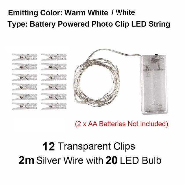 Led ljusslinga 10m fotoklipp usb fairy lights girlander juldekoration fest bröllop jul för sovrum vägg bar skåp: 2m 20 lysdioder nej aa / Färgrik