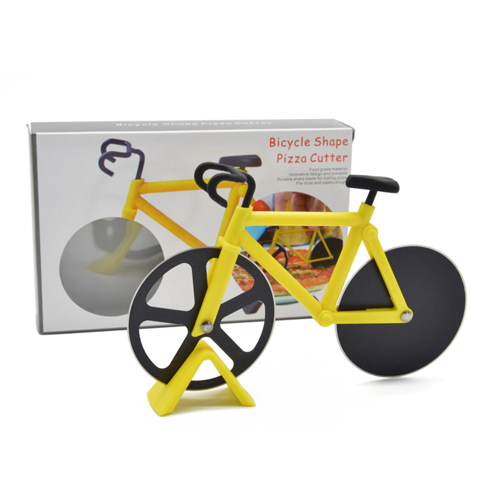 Cykel rund pizzaskärknivar i rostfritt stål pizzakniv tvåhjulig cykelform pizzaskärkniv pizzaverktyg