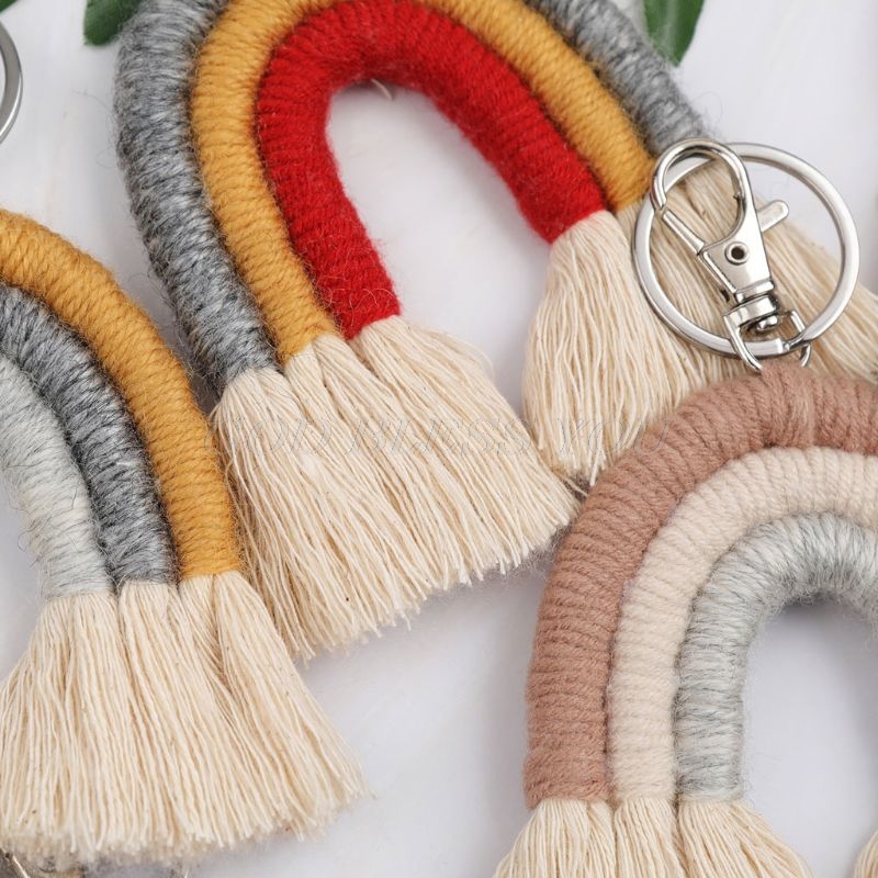 Vævning regnbue nøgleringe til kvinder boho håndlavet nøgleholder nøglering macrame taske charme bil hængende smykker