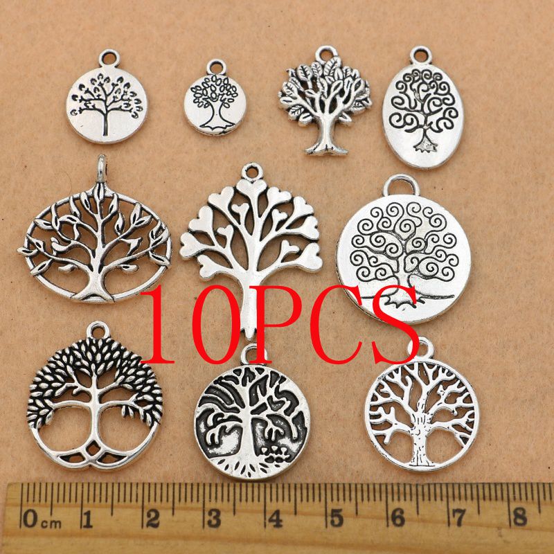 10Pcs Tibetaanse Silver Tone Plated Tree Of Life Charms Hangers Voor Armband Ketting Sieraden Maken Diy Handgemaakte 13x8mm: 10pcs-Mix