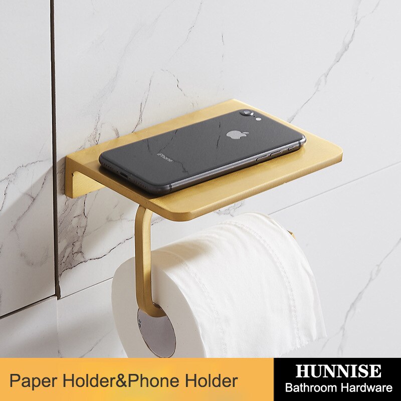 Bathroom Hardware Set Square Brushed Gold Bath Hardware Set Stainless Steel Towel Rack Paper Holder Gold Hardware Sets: phone-paper-holder