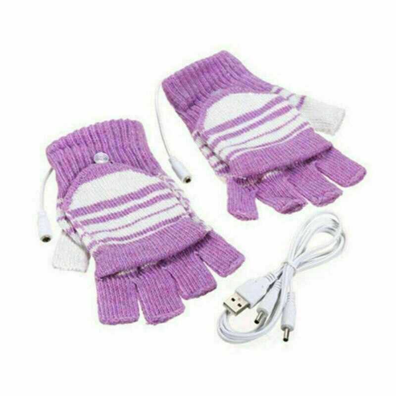 Unisex vinter varmere usb opvarmede handsker termisk hånd varmere elektriske varmehandsker: Lilla