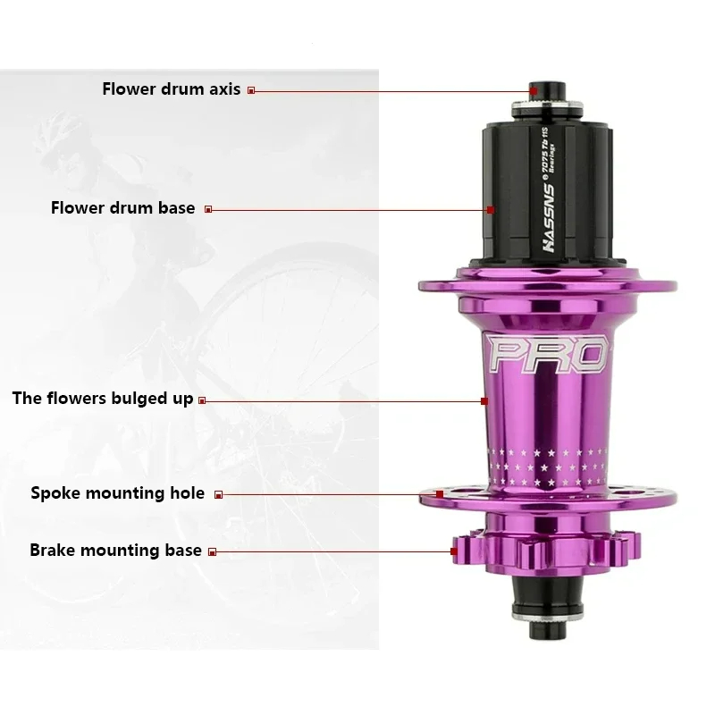 HASSNS Pro 7 36H/32H Hub Bearing MTB Bike 36Holes Freehub Rear Hub for Four Palin 7-12 Speed Noisy Cube Bicycle 6 Pawl Hubs