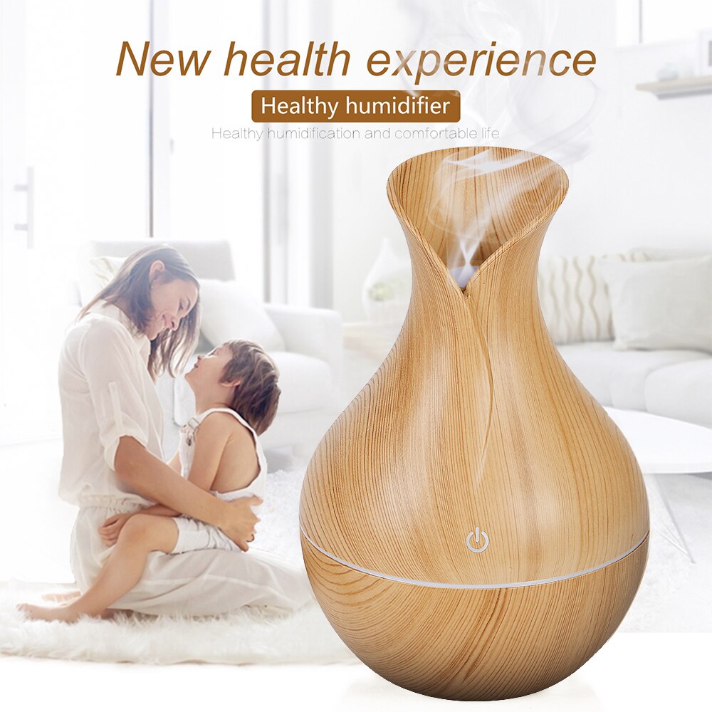 Colorful LED Light Electric Humidifier Aroma Oil Diffuser Ultrasonic Wood Grain Air Humidifier USB Mini Mist Maker for home