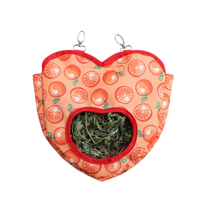 Classico sacchetto di fieno a forma di cuore appeso sacchetto alimentatore supporto coniglio cavia piccoli animali contenitore per distributore di sacchetti per animali domestici: Arancione