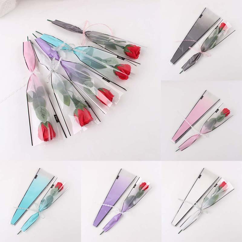 Ramo de flores transparente de plástico rosa, bolsa Opp de embalaje Floral, para el Día de San Valentín, por Uds.