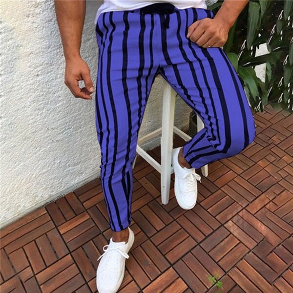Man byxor märke herr skinny slim fit botten rand casual höga byxor med fickor träning hip hop track byxor plus size: M / Blå
