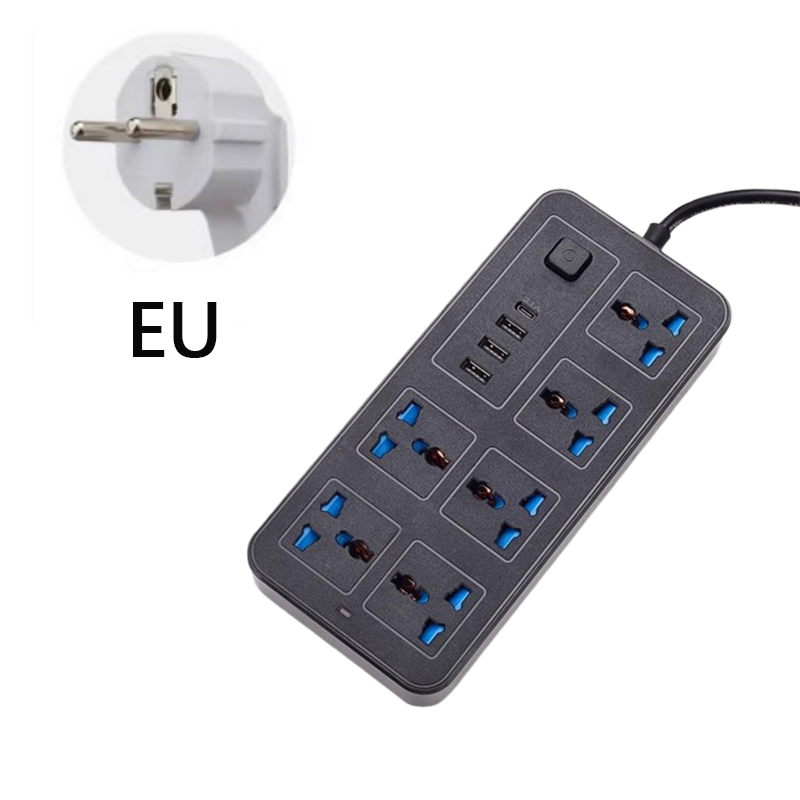 Universalstik til strøm, eu, usa, uk, strømskinne med 1.8m forlængerledninger, ac, type c, usb-port, opladning, stikkontakt: Type 19