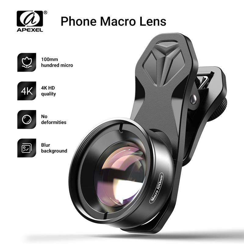 APEXEL 100mm Super Macro Mobile Phone Camera Lens 4K HD Camcorder Zoom Lenses for iPhone Samsung Smartphone