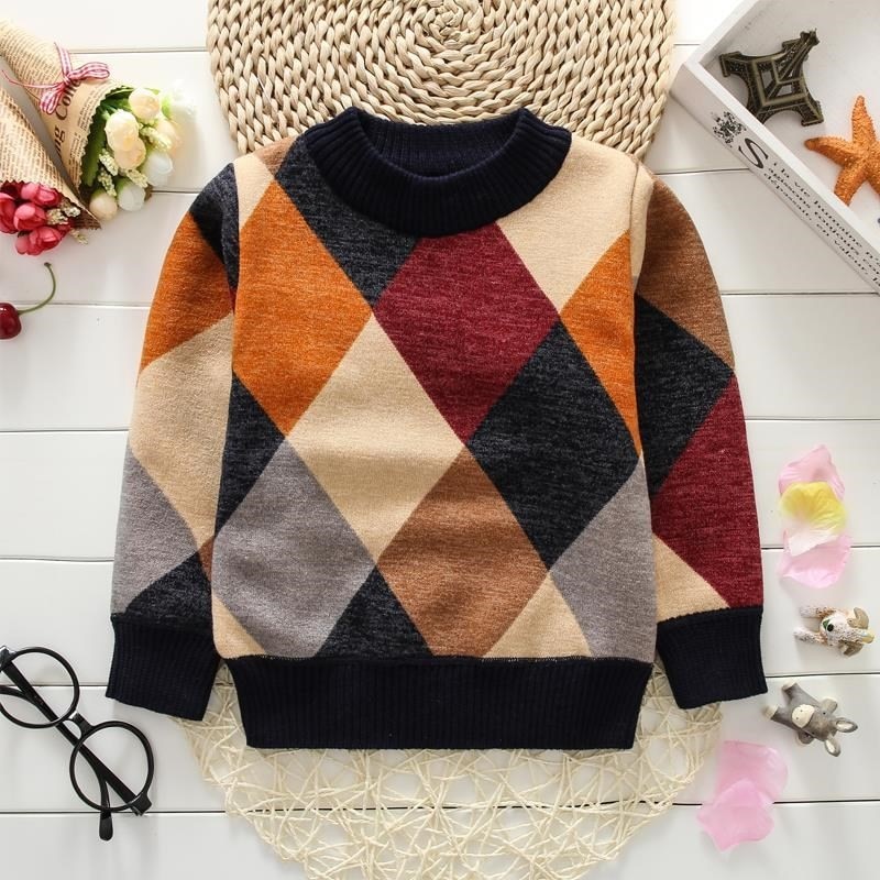 O-Neck Boys Sweaters Baby Stripe Plaid Pullover Knit Kids Clothes Autumn Winter Tops Children Sweaters Boy Clothing: 1 / 12T