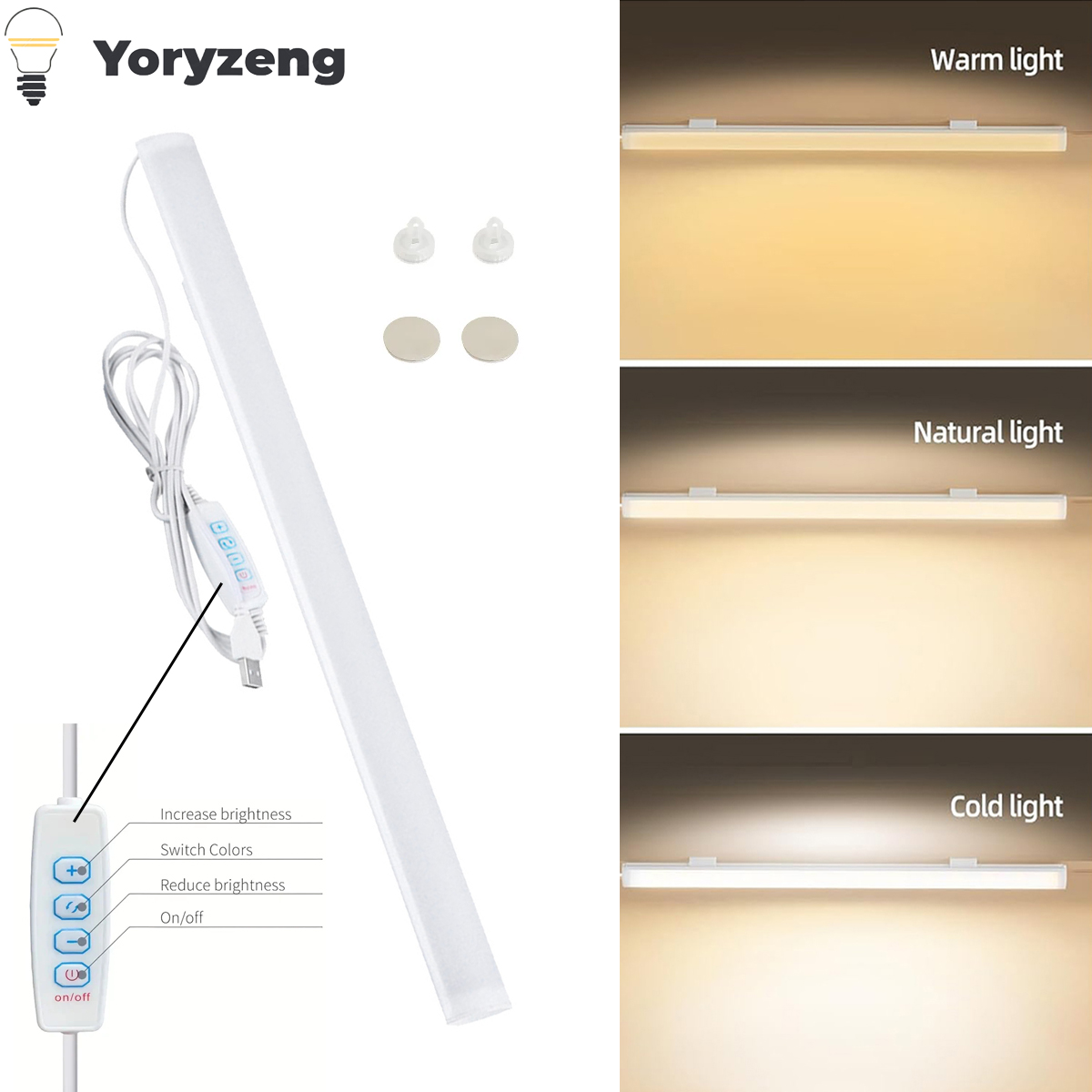 Usb-kontakt led-belysning under skåp, dimbar led-nattlampa med 3 färger, köks- och sovrumsbelysning med magnetremsa