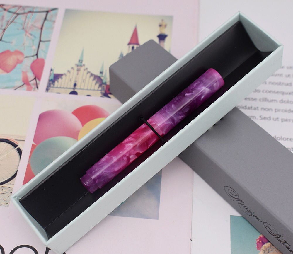 Wanwu Celluloid Purple Mini Glass Dip Pen & Fountain Pen Pocket EF/F/Small Bent Nib Colorful Ink Pen & Box Set