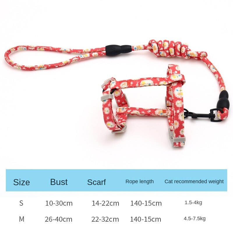 Japanese style cat harness traction rope chest harness for walking cat rope gatos chain cat accessories arnes gato kitten collar: pink / 1.5