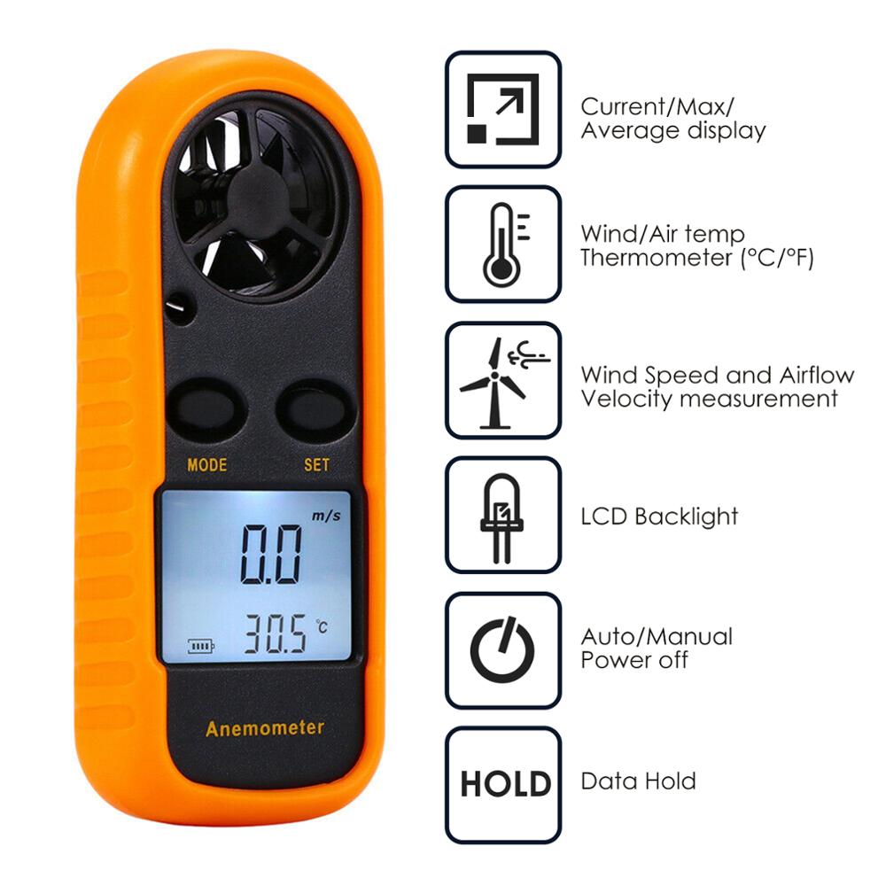 Digital 2-in-1 Mini Anemometer Thermometer Air Wind Flow Speed Temperature Beaufort Meter