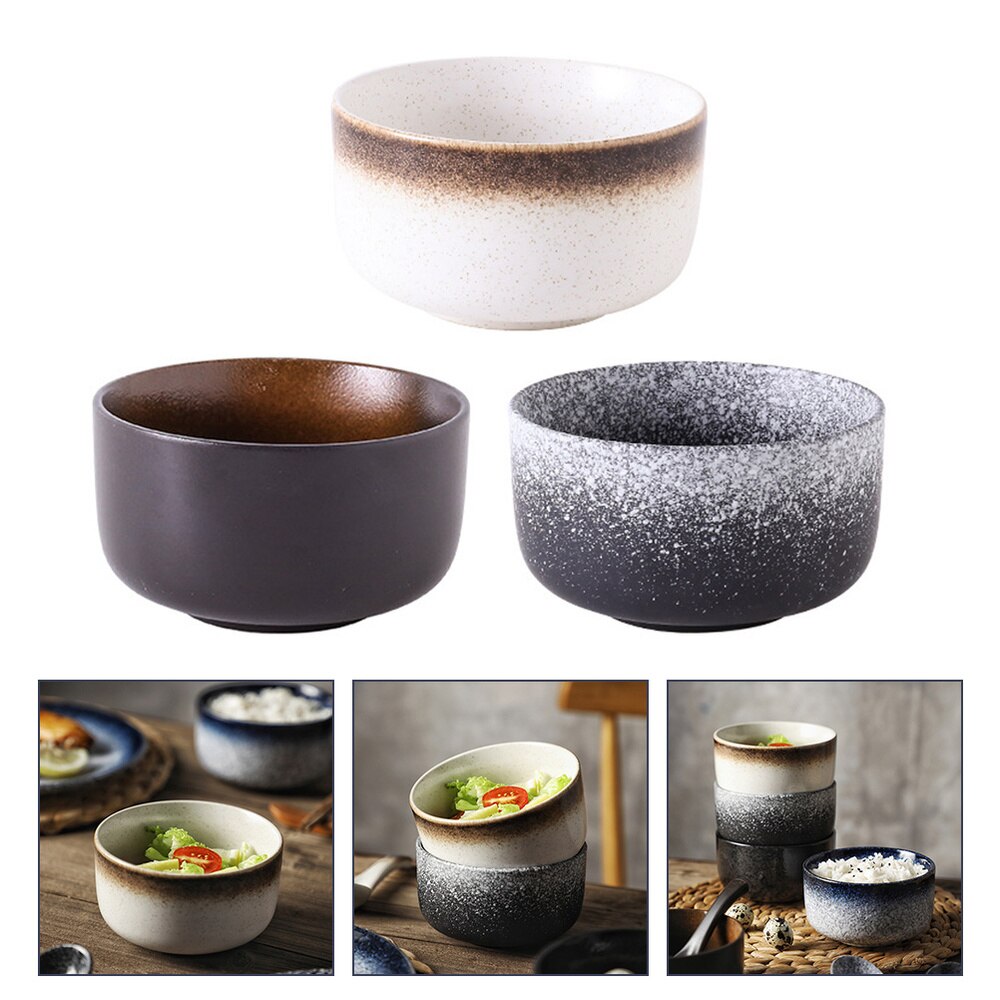 3Pcs Keramische Kom Japanse Stijl Diepe Interieur Soepkom Noedelkom Servies: Default Title