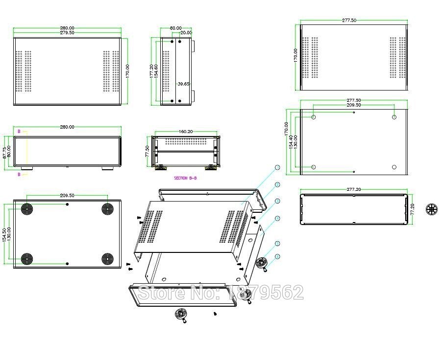 [2 colors] 280*170*80mm diy iron box housing manufacturer iron amplifier enclosure junction box electronic cases [40009(W170)]