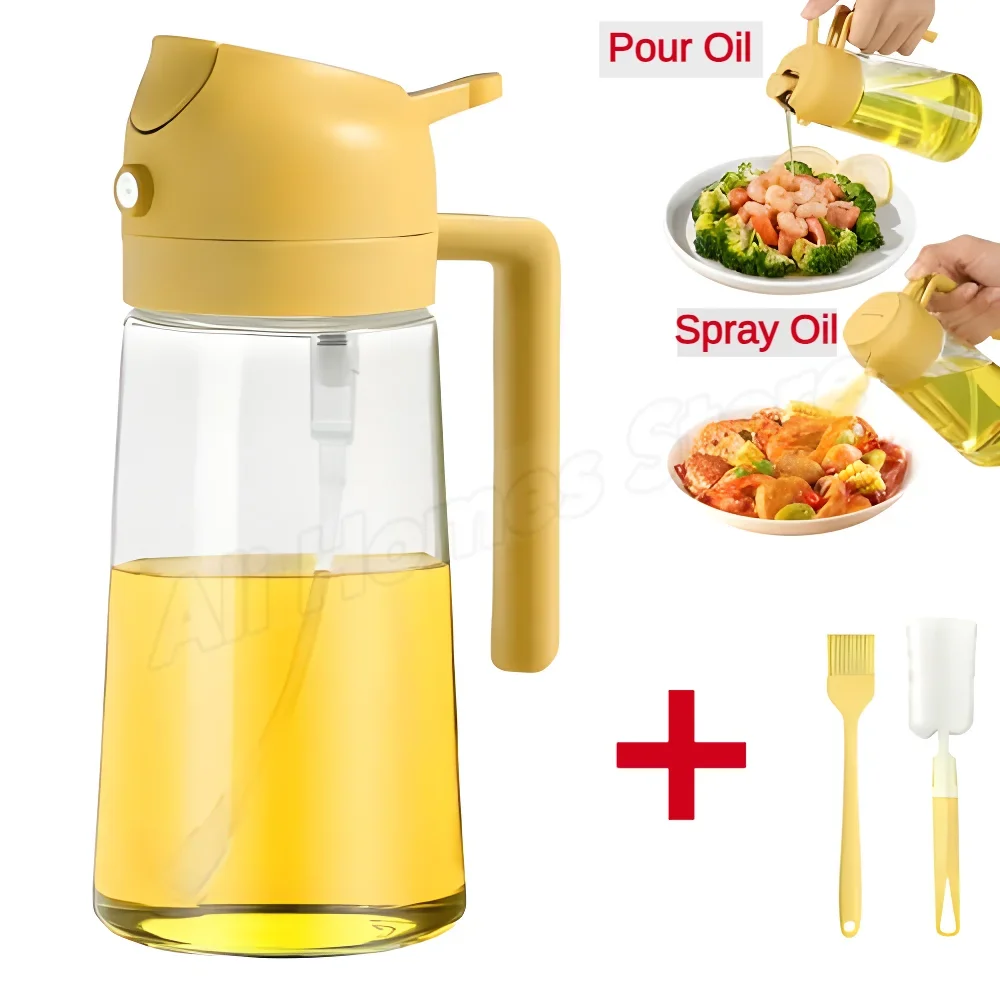 500ml 2 in 1 spray oliesprøjte oliedispenser oliekrukke til grill køkken bagning luft stegepande ovn stegning picnic køkkenværktøj: Mørkegrå