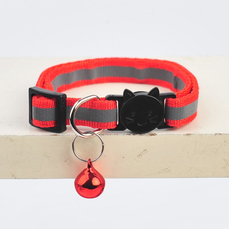 1PC Cats Bell Collars Adjustable Nylon Kitten Safe Necklace Reflective Cat Collar Buckles For Cute Pets Cat Accessories Supplies: red