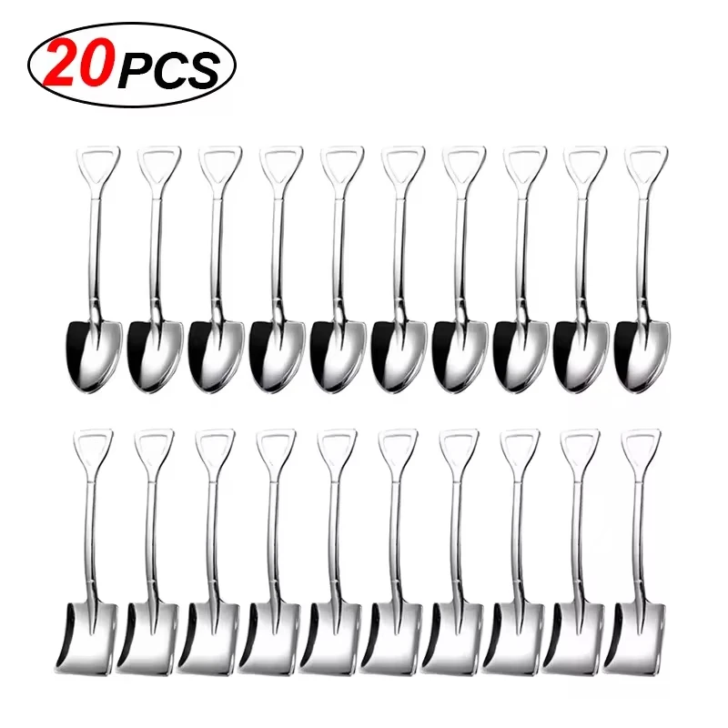 20/2x cucharas de pala de acero inoxidable, Mini cucharadita de café dorada y plateada, cuchara de postre para helado de fruta, juego de vajilla de cocina: YELLOW