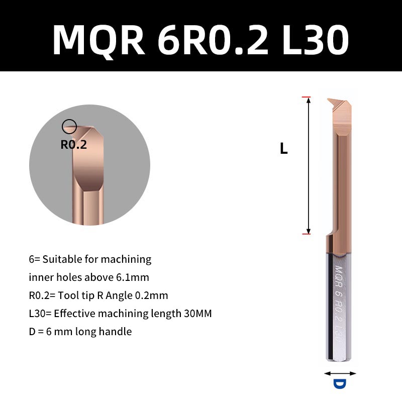 KaKarot MQR cortador de perforación para taladrado carburo recubierto Mini herramienta de torneado de torno interno copia de aleación de acero de tungsteno de agujero pequeño: 6 mm