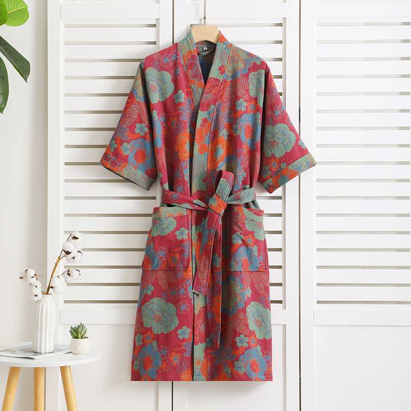 Multi Kleuren Kimono Gewaden Voor Koppels Homewear Katoenen Badjas Voor Lente En Zomer Dunne Absorberende En Sneldrogende Badjassen: XL / Bruin