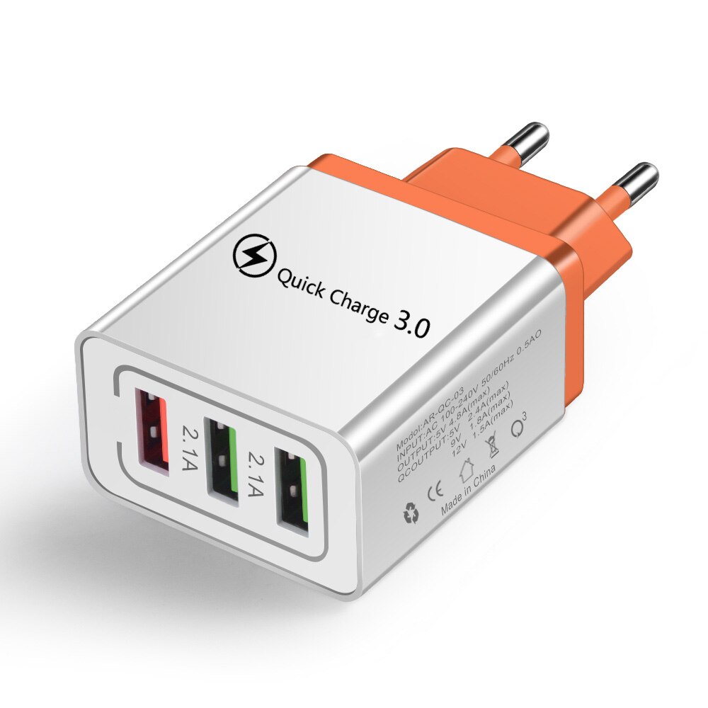 Universal 3 Ports USB Ladegerät Wand Reise 3,1 EINE Schnelle Lade Ladegerät Adapter Für Xiaomi Samsung S7 Tabletten Telefon EU/UNS Ladegeräte: EU Plug / Orange Charger