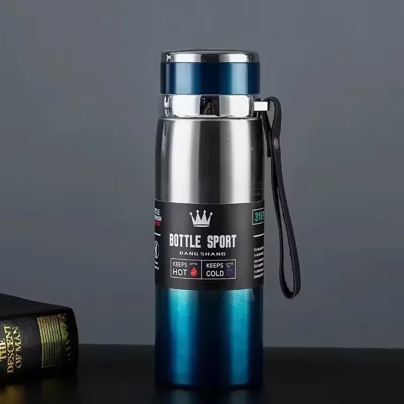 1l termosflaskor för att hålla kallt och vattenflaska termos för kaffe och te termosflaskor i rostfritt stål: Brun