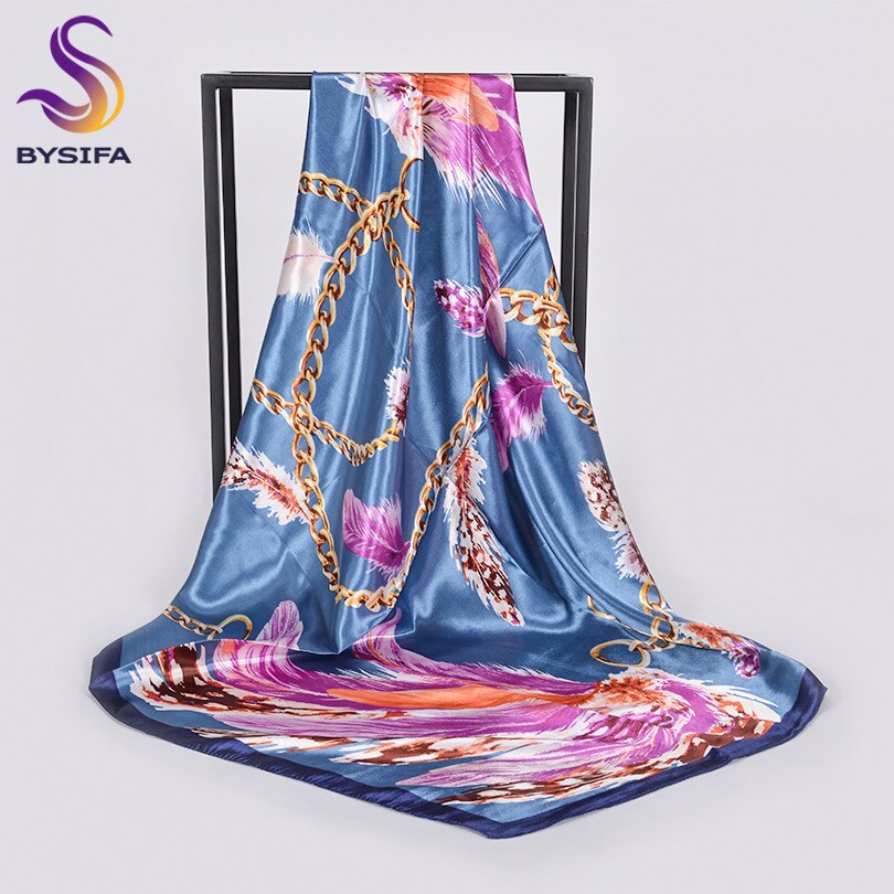 [Bysifa] Herfst Winter Dames Sjaals Accessoires Vrouwen Grote Zijde Vierkante Sjaals Wijn Rood Paisley Moslim Islamitische sjaal: blue purple