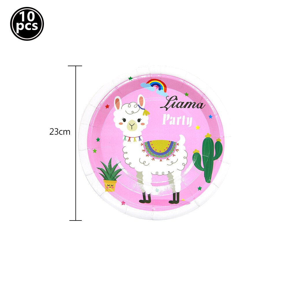 Llama Cactus – vaisselle jetable à motif d'alpagas, assiettes, gobelets, serviettes, décorations pour fête prénatale: 10pcs 9inch plates