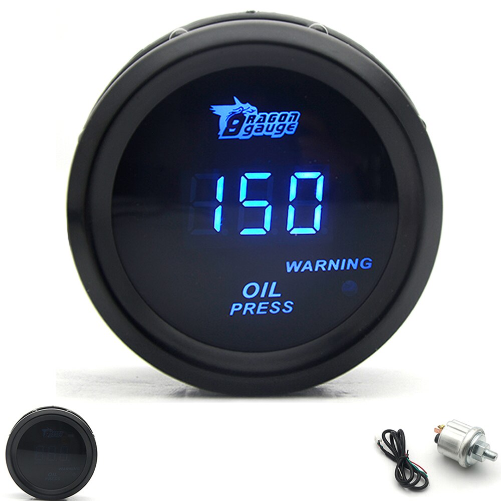 DRAGON GAUGE 52MM Oil Pressure Gauge Black Color Digital Blue Led 0-150PSI