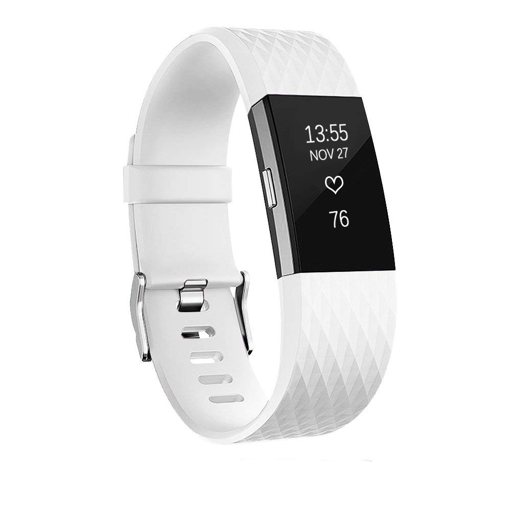 Correa de muñeca de silicona suave banda para Fitbit Charge 2 pulsera de reloj inteligente para cargar bits 2 pequeños y grandes: Blanco / S