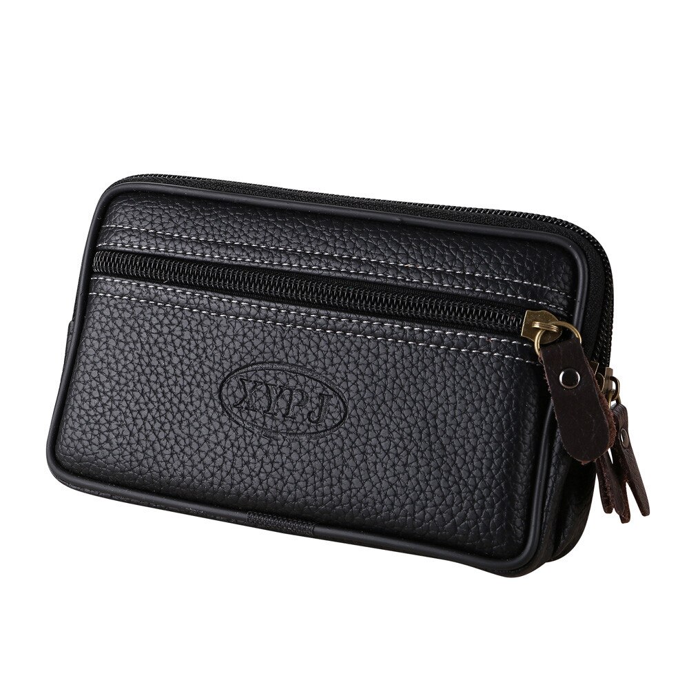 Heren vintage effen leren clutch mobiele telefoon portemonnee zwart: Bk