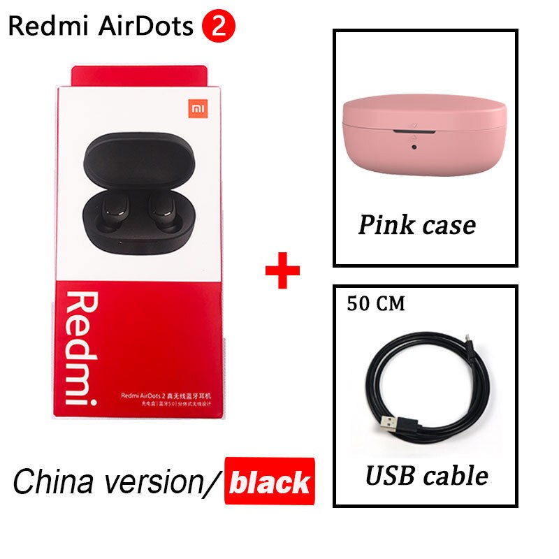 Xiaomi Redmi AirDots 2 TWS Wireless Stereo Bluetooth 5,0 Kopfhörer Noise Reduction Freisprecheinrichtung AI Voice Control Airdots Generation: airdots 2 pink case