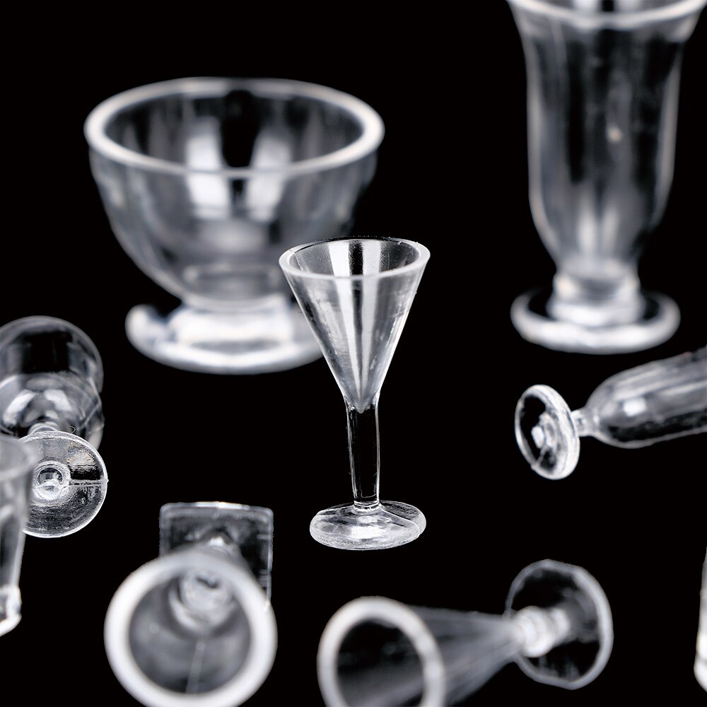 17pcs/Set Mini Transparent Drink Cups Dish Plate Tableware Miniatures DIY Pretend Play Kitchenware Toys