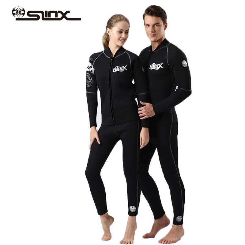 Men's Women's 3mm Neoprene Wetsuits Shirt and Pants, Two Piece Long Sleeve Full Wetsuit Top Bottoms Front Zipper Dive Suit