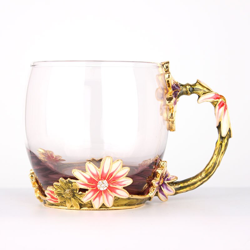 Håndmalt europeisk glass te vann kopp drikkevarer kopp glass hjemmekontor kaffe melk blomst te kopper krus til: Kort 320 ml