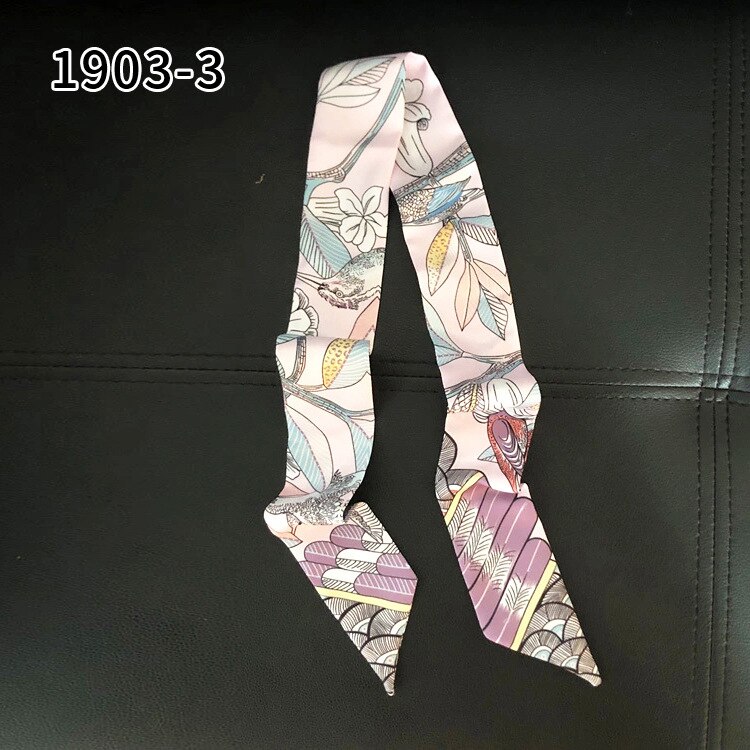 Bloemen Zijden Lint Satijnen Sjaal Twilly Handtas Handvat Wrap Lange Dunne Neck Strap Haarband Office Womens Mode Halsdoek: 1903-3